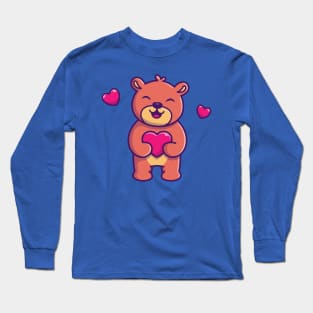 Cute Teddy Bear Holding Love Cartoon Long Sleeve T-Shirt